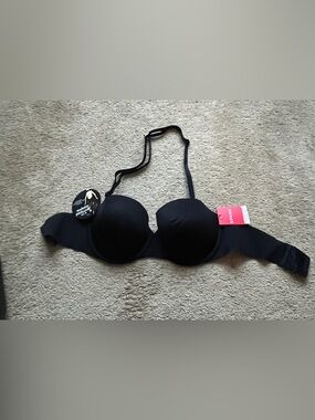 NWT SPANX Seamless Black Convertible up for anything strapless Bra 32D